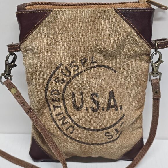 Mona B. USA Postage Stamp Vintage Look Distressed Cowgirl Crossbody Rustic Bag - Picture 2 of 9